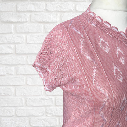 Vintage 80s Pink and White Sleeveless Top with Scalloped Trim - Lightweight and Stylish Approx UK size 12-16