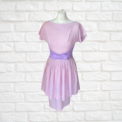 50s Lilac Gingham Cotton Summer Dress with waist bow. Approx UK size 8-10