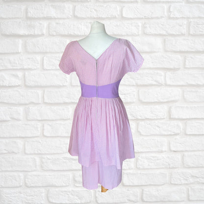 50s Lilac Gingham Cotton Summer Dress with waist bow. Approx UK size 8-10