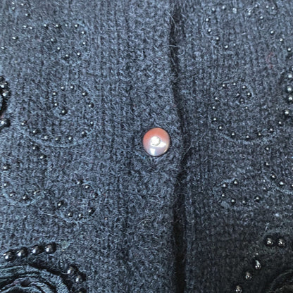 Stunning Vintage Black Mohair Cardigan with Beaded and Appliqué Black Rose detail  .Approx U.K. size 16 -20