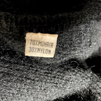 Stunning Vintage Black Mohair Cardigan with Beaded and Appliqué Black Rose detail  .Approx U.K. size 16 -20
