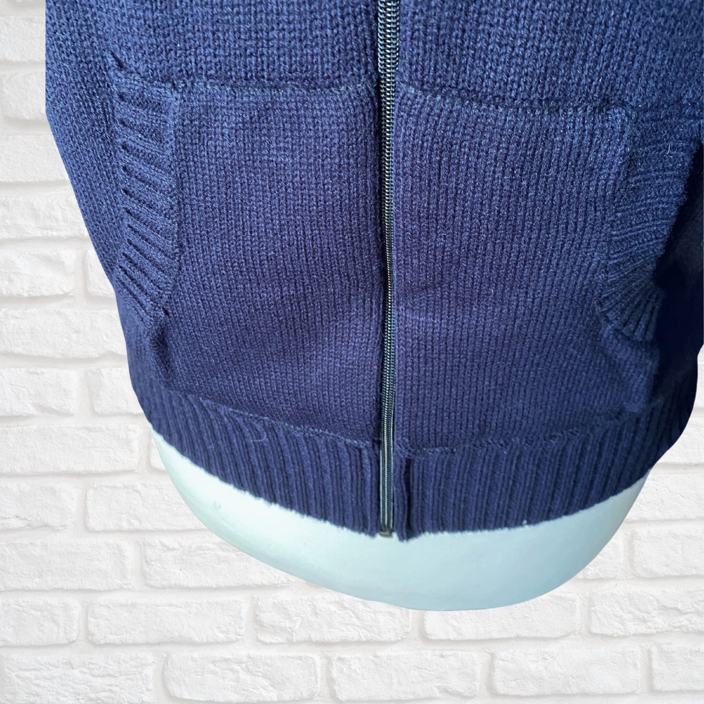 70s Vintage Blue Zip Up Cardigan with Tartan Detailing. Approx UK size 12 -14 (women) / small (men)