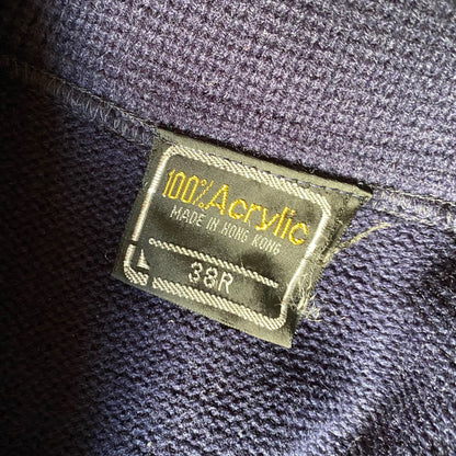 70s Vintage Blue Zip Up Cardigan with Tartan Detailing. Approx UK size 12 -14 (women) / small (men)