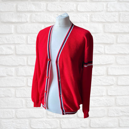 60s Mod Style Red V neck Vintage Cardigan.  Approx UK size 12-16