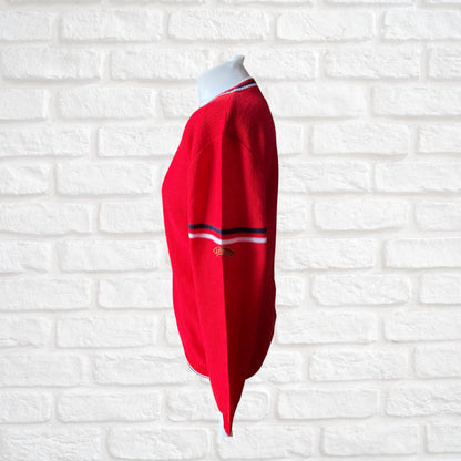 60s Mod Style Red V neck Vintage Cardigan.  Approx UK size 12-16