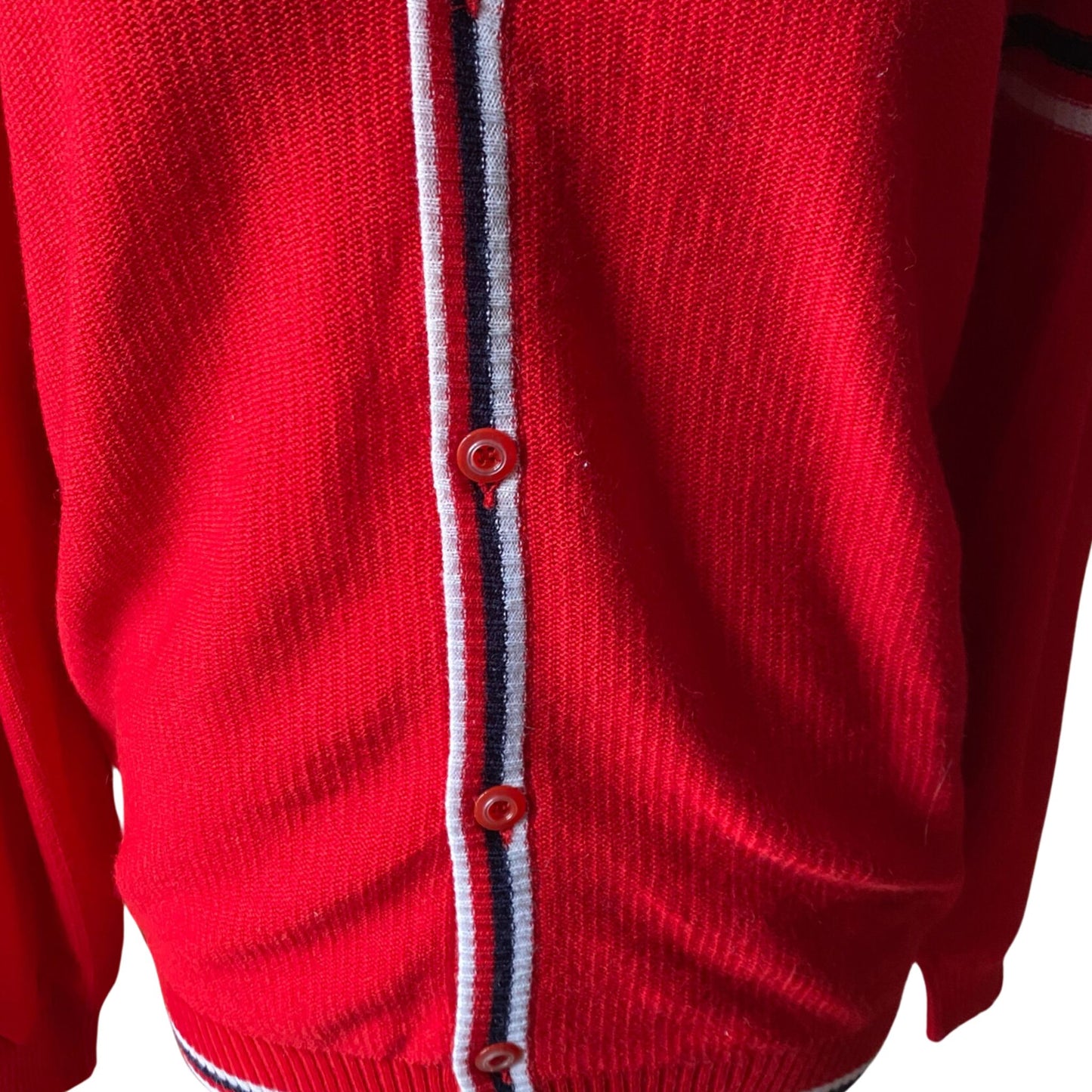 60s Mod Style Red V neck Vintage Cardigan.  Approx UK size 12-16