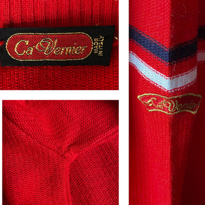 60s Mod Style Red V neck Vintage Cardigan.  Approx UK size 12-16