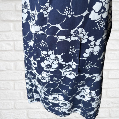 Navy Blue and White Floral Cotton 60s Mini Dress by St. Michael. Approx UK size  10- 12