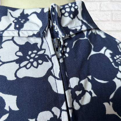 Navy Blue and White Floral Cotton 60s Mini Dress by St. Michael. Approx UK size  10- 12
