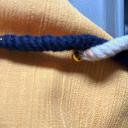 Vintage Yellow 80s Midi Dress with Navy Blue and White Buttons, Trim and Rope Belt.  Approx UK Size 10-12