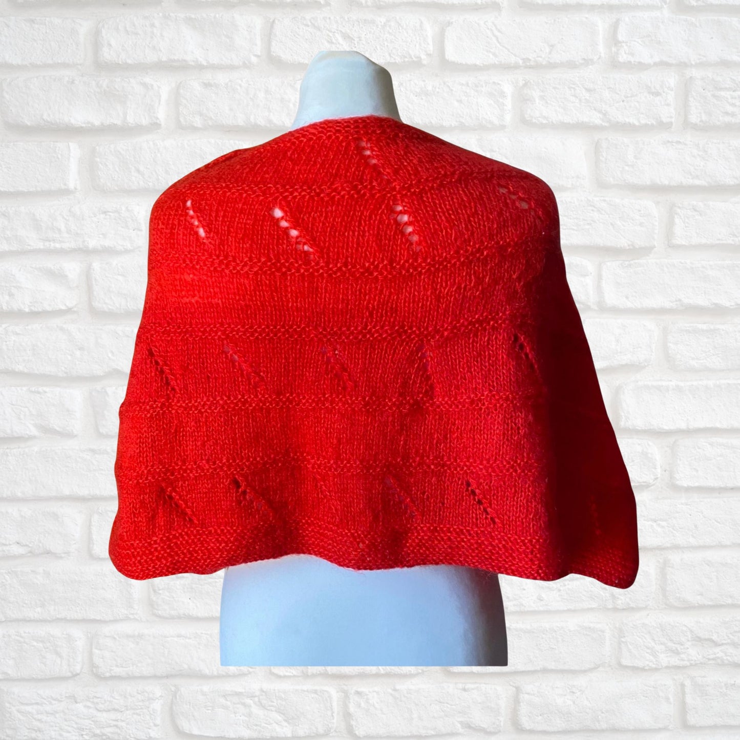 Vintage hand knitted red poncho/ cape. Approx U.K. size 8-10