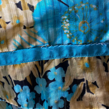 70s floaty blue and yellow floral maxi dress with flared sleeves  . Approx  UK size 14