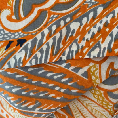 1970s Orange, Grey, and White Abstract Print Midi Dress - Vintage Shirt Waister Style. Approx UK size 14-16