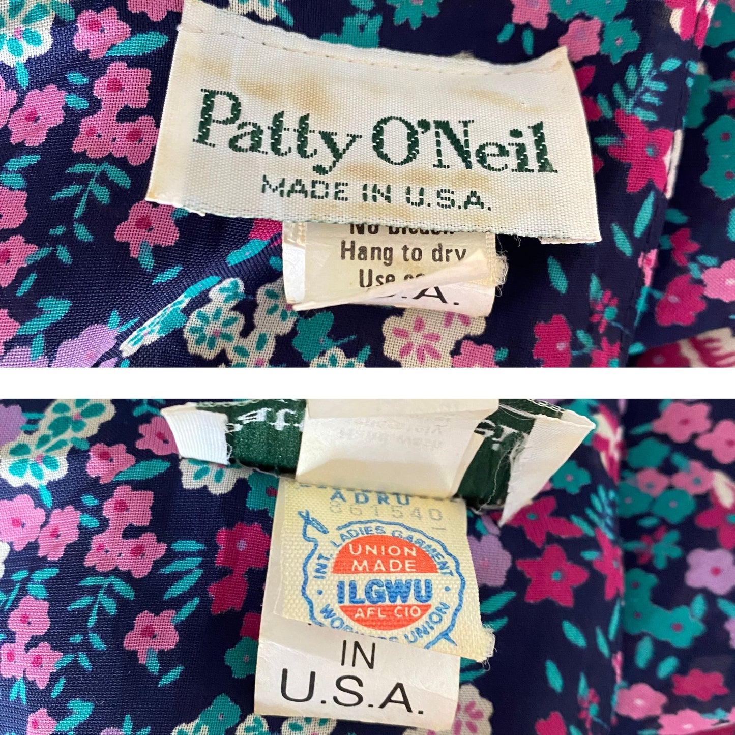 Vintage 80s Floral Blouson Tea Dress - Made in USA, Patty O'Neil. Approx UK size 14-16