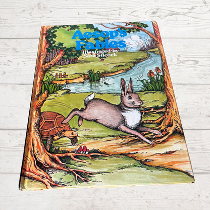 Book cover of 'Aesop's Fables' with illustrations of a tortoise and hare.