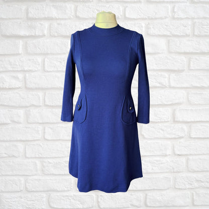 Indigo blue 60s scooter dress On a white background 