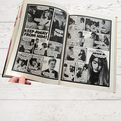 Vintage Jackie 1989 annual, open on a photo story on a white background 