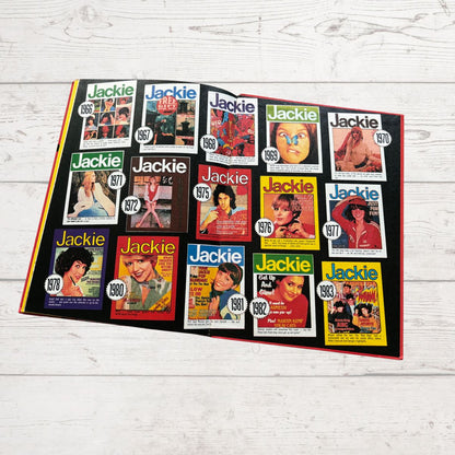 Vintage Jackie Annual 1986 Open on a white background Showing previous Jackie issues 