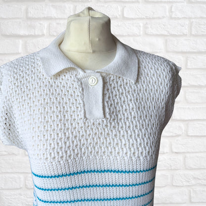 80s Vintage White and Blue Striped Summer Top. Approx UK size 8-10