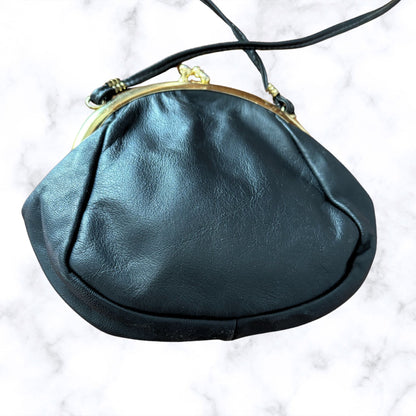 Vintage Black Leather Small Bag/ Purse with Cross Body Strap. Perfect for Nights Out/ Festivals
