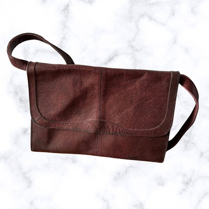 Vintage 80s Burgundy Brown Envelope Bag with Detachable Cross Body Strap