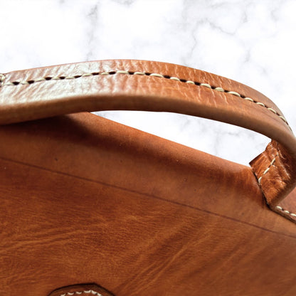 Classic Vintage Large Tan Leather Unisex Satchel with Buckle Front