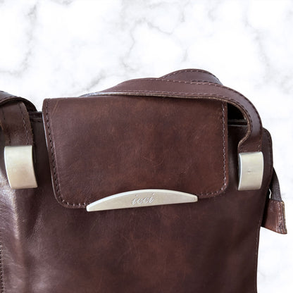 Dark Brown Leather Vintage Shoulder Bag by Icci. Stylish and Secure