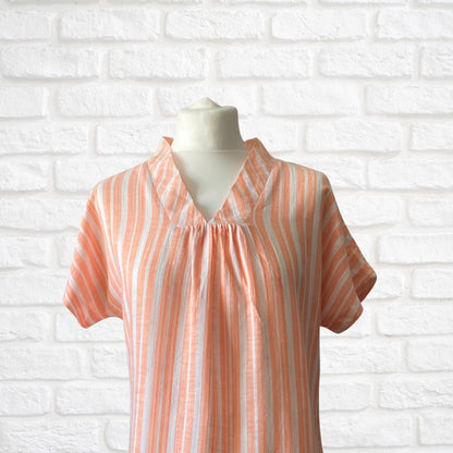60s Peach and White Striped Linen Smock Top by Jantzen Beachwear. Approx UK size 12-14