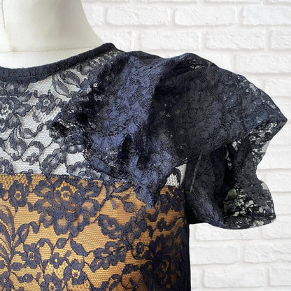 60s Vintage Black Lace Long Sleeved Shift Dress. Approx  U.K. size  8-10