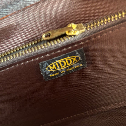 Dark Tan Vintage Top Handle/Shoulder Bag with White Chevron Stripe.