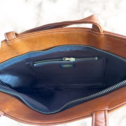 Dark Tan Vintage Top Handle/Shoulder Bag with White Chevron Stripe.