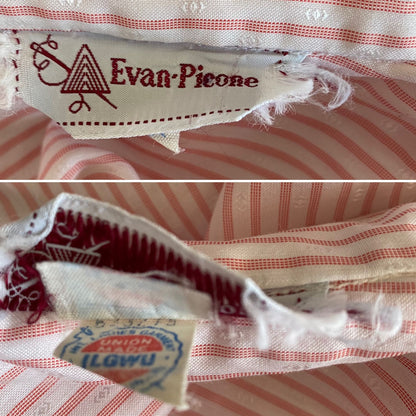80s red and white striped tab collar blouse. Approx U.K. size 10-14