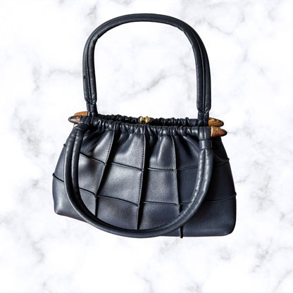 Navy Blue Miss Salisbury Vintage Top Handle Bag with Wooden Detail