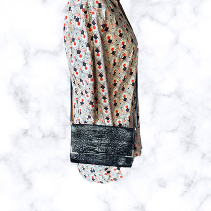 Vintage 80s Black Leather Envelope Bag with Cross Body Strap. Perfect for Nights Out/ Festivals