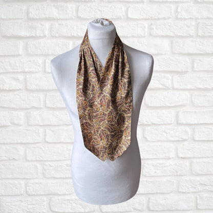 60s Mod Style Yellow, Red and Green Paisley Print Vintage Cravat