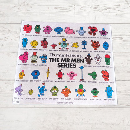 Sheet of stickers featuring characters from The Mr Men Series on a white background