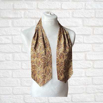 60s Mod Style Yellow, Red and Green Paisley Print Vintage Cravat