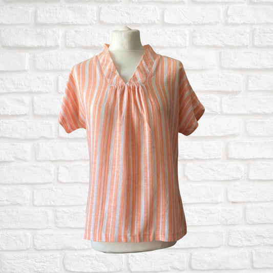 60s Peach and White Striped Linen Smock Top by Jantzen Beachwear. Approx UK size 12-14