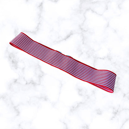 Vintage 80s Red and White Striped Stretch Waist Belt with Metal Clasp. Approx UK size 10-14