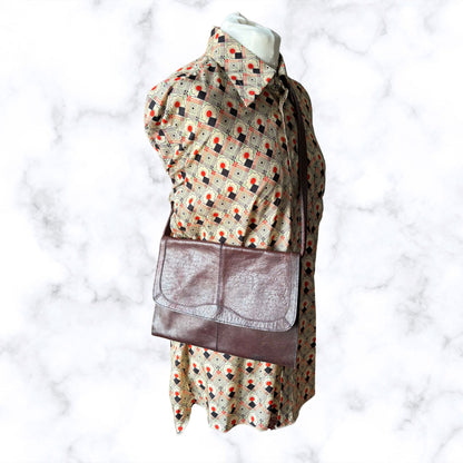 Vintage 80s Burgundy Brown Envelope Bag with Detachable Cross Body Strap