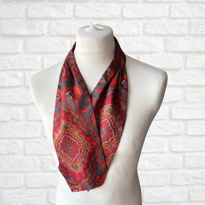 60s/70s Mod Style Red,Grey, White and Brown Paisley Print Vintage Tootal Cravat