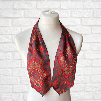 60s/70s Mod Style Red,Grey, White and Brown Paisley Print Vintage Tootal Cravat