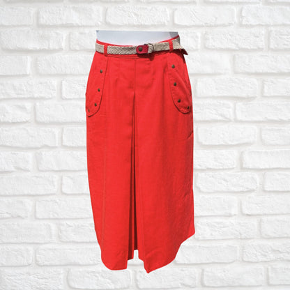 80s Red Vintage Midi Skirt with Contrasting Belt.Approx UK size 8-10