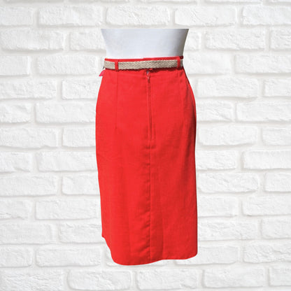 80s Red Vintage Midi Skirt with Contrasting Belt.Approx UK size 8-10
