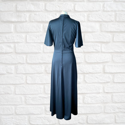 70s Black Maxi Dress with Short Angel Sleeves by Betty Barclay. Approx UK size 10-12