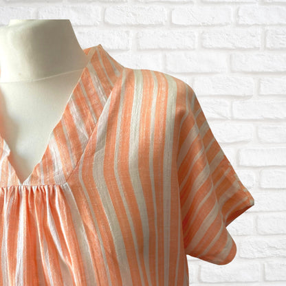 60s Peach and White Striped Linen Smock Top by Jantzen Beachwear. Approx UK size 12-14