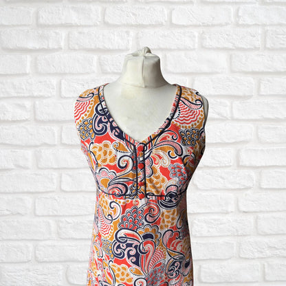 60s Psychedelic Print Summer Cotton Scooter Dress. Approx UK size 10