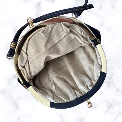 Vintage Black Leather Small Bag/ Purse with Cross Body Strap. Perfect for Nights Out/ Festivals