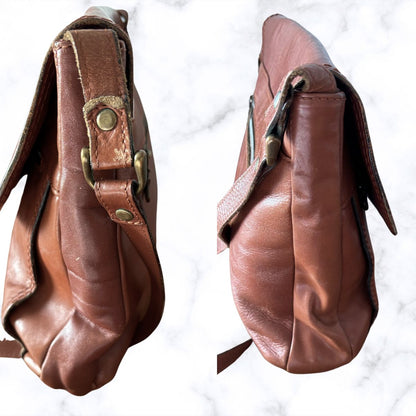 Large Brown Leather Vintage Shoulder/Crossbody Bag with Adjustable Strap