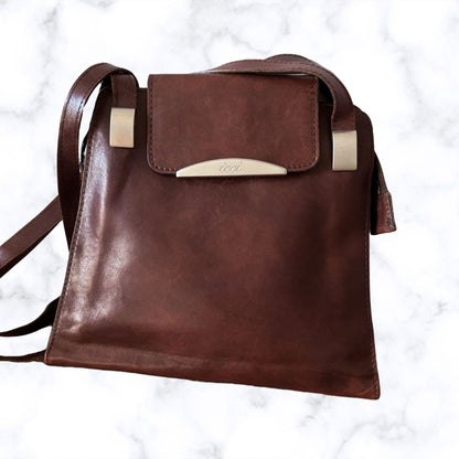 Dark Brown Leather Vintage Shoulder Bag by Icci. Stylish and Secure